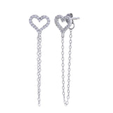 Sterling Silver Rhodium Plated Heart Chain CZ Stud Earrings
