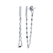 Load image into Gallery viewer, Sterling Silver Rhodium Plated Bar Chain CZ Stud Earrings