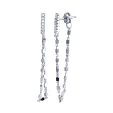 Sterling Silver Rhodium Plated Bar Chain CZ Stud Earrings