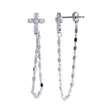 Load image into Gallery viewer, Sterling Silver Rhodium Plated Cross Chain CZ Stud Earrings