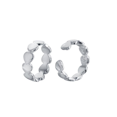 Sterling Silver Rhodium Plated Multi Heart Cuff Earrings