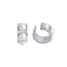 Load image into Gallery viewer, Sterling Silver Rhodium Plated Mother of Pearl Cuff Earrings