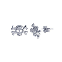 Load image into Gallery viewer, Sterling Silver Rhodium Plated Skull Crossbones Stud Earrings