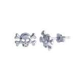 Sterling Silver Rhodium Plated Skull Crossbones Stud Earrings