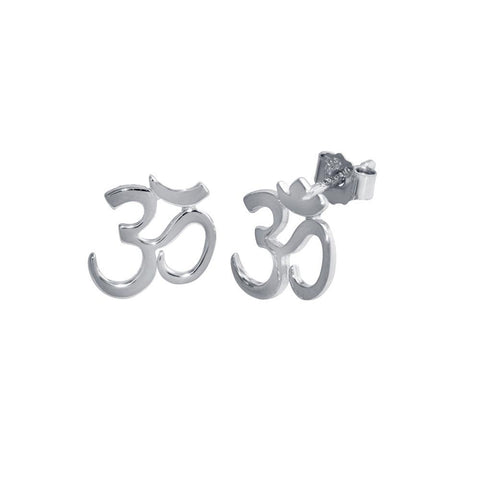 Sterling Silver Rhodium Plated Om Aum Stud Earrings