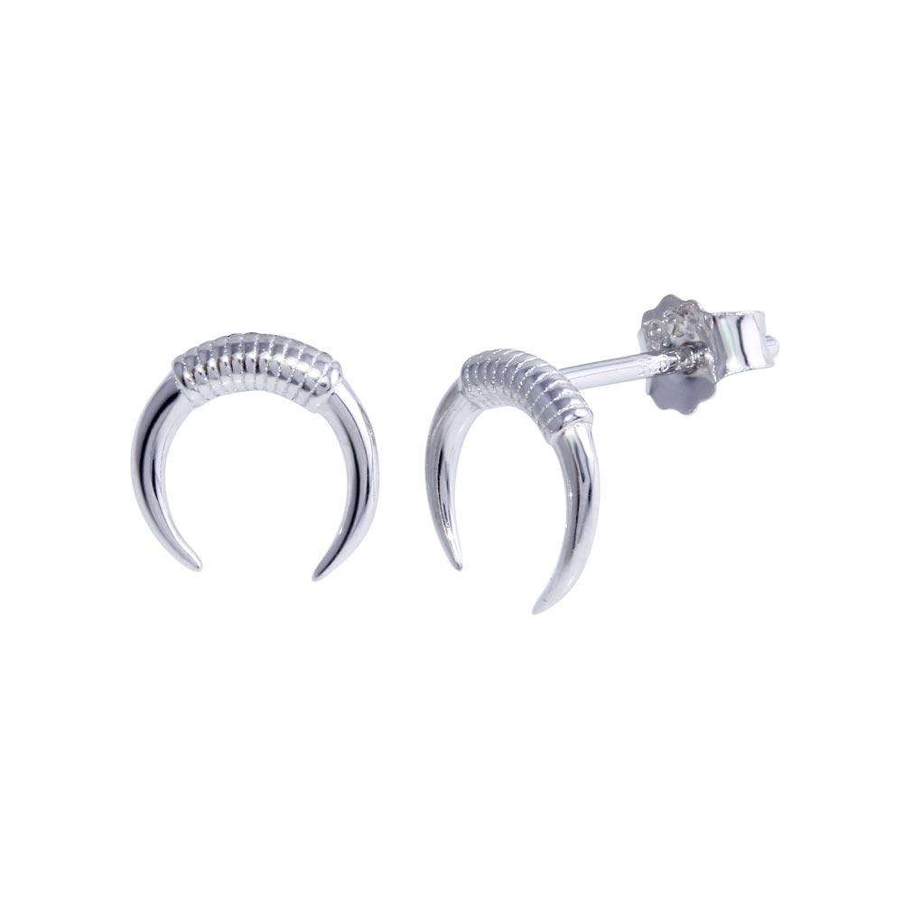 Sterling Silver Rhodium Plated Horn Stud Earrings