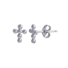 Load image into Gallery viewer, Sterling Silver Rhodium Plated Bead Cross Stud Earrings