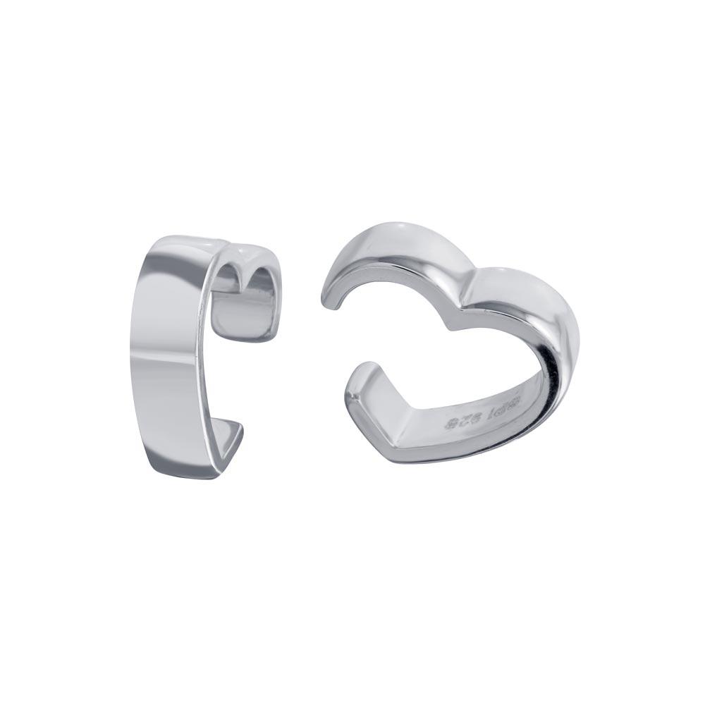 Sterling Silver Rhodium Plated Heart Cuff Earrings
