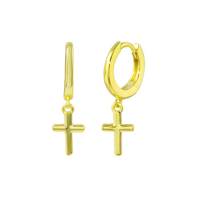 Sterling Silver Gold Plated Huggie Cross Earrings