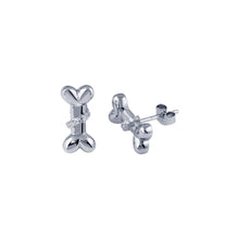 Load image into Gallery viewer, Sterling Silver Rhodium Plated Dog Bone CZ Earrings