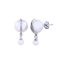 Load image into Gallery viewer, Sterling Silver Rhodium Plated Dangling Fresh Water Pearl Earrings