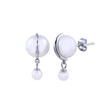 Sterling Silver Rhodium Plated Dangling Fresh Water Pearl Earrings