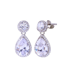 Sterling Silver Rhodium Plated Teardrop CZ Earrings