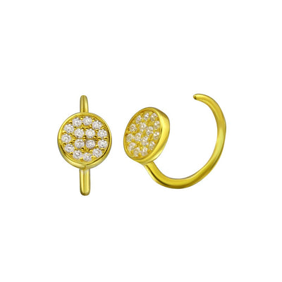 Sterling Silver Gold Plated CZ Disc Semi-Hoop Earrings