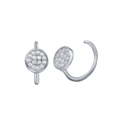 Sterling Silver Rhodium Plated CZ Disc Semi-Hoop Earrings