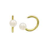 Sterling Silver Gold Plated Pearl Semi-Hoop CZ Earrings