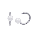 Sterling Silver Rhodium Plated Pearl Semi-Hoop CZ Earrings