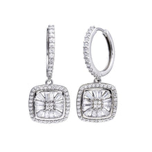 Load image into Gallery viewer, Sterling Silver Rhodium Plated CZ Hoop Dangling Halo Square Earrings