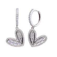 Load image into Gallery viewer, Sterling Silver Rhodium Plated CZ Hoop Dangling Wide Heart Earrings