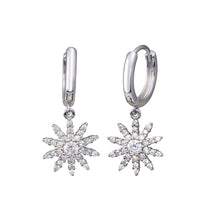 Load image into Gallery viewer, Sterling Silver Rhodium Plated Sun Clear CZ Hoop Earrings