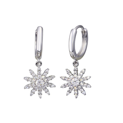Sterling Silver Rhodium Plated Sun Clear CZ Hoop Earrings