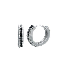 Load image into Gallery viewer, Sterling Silver Rhodium Plated Two Line CZ Huggy Earrings