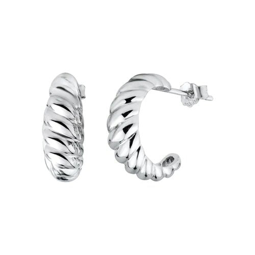 Sterling Silver Rhodium Plated Semi Hoop Braid Design Earrings