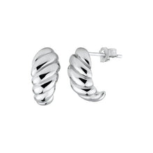 Load image into Gallery viewer, Sterling Silver Rhodium Plated Small Semi Hoop Braid Design Earrings