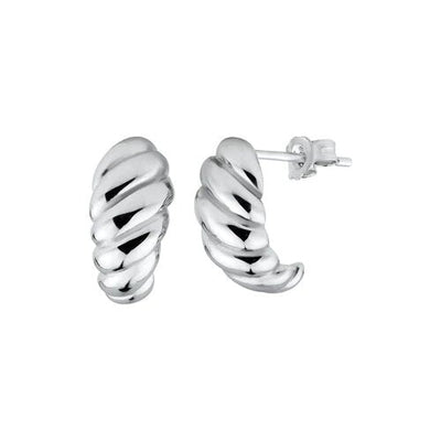 Sterling Silver Rhodium Plated Small Semi Hoop Braid Design Earrings