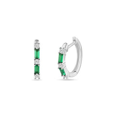 Sterling Silver Green CZ Huggie Hoop Earrings