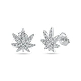 Sterling Silver Rhodium Plated Cannabis CZ Stud Earrings