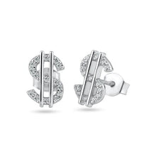 Load image into Gallery viewer, Sterling Silver Rhodium Plated Dollar CZ Stud Earrings