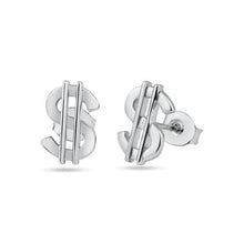 Load image into Gallery viewer, Sterling Silver Rhodium Plated Dollar Stud Earrings