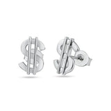 Sterling Silver Rhodium Plated Dollar Stud Earrings