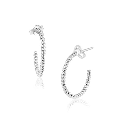 Sterling Silver Rhodium Plated Rope Design Semi Hoop Earrings
