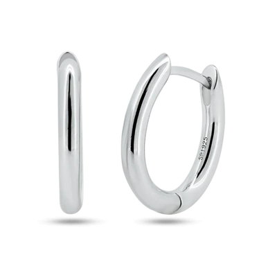 Sterling Silver Rhodium Plated Oval Hoop Earrings