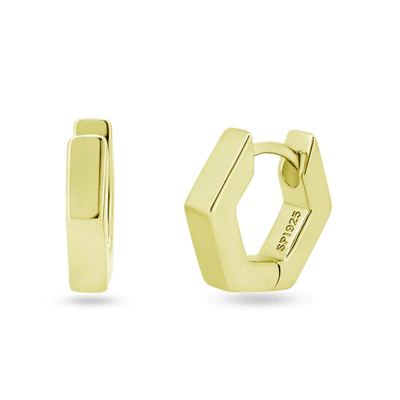 Sterling Silver Gold Plated Hexagon Huggie Hoop Earrings