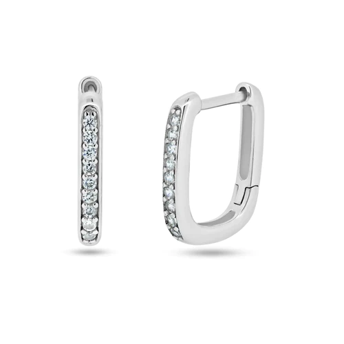 Sterling Silver Rhodium Plated Rectangular CZ Hoop Earrings