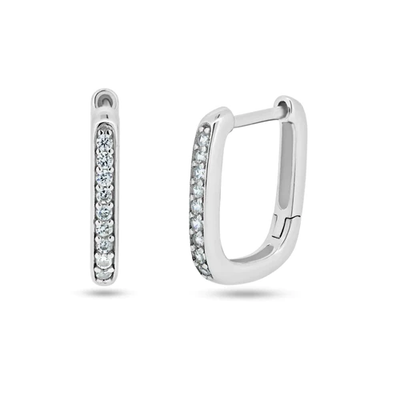 Sterling Silver Rhodium Plated Rectangular CZ Hoop Earrings