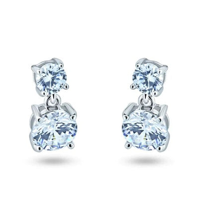 Sterling Silver Rhodium Plated Dangling Round CZ Earrings