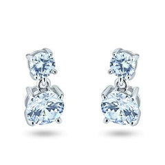 Sterling Silver Rhodium Plated Dangling Round CZ Earrings