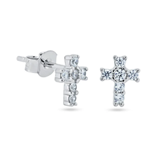 Load image into Gallery viewer, Sterling Silver Rhodium Plated Clear CZ Cross Earrings