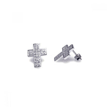 Load image into Gallery viewer, Sterling Silver Rhodium Plated Cross Micro Pave Clear CZ Stud Earring