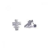 Sterling Silver Rhodium Plated Cross Micro Pave Clear CZ Stud Earring