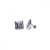 Sterling Silver Rhodium Plated Square Shaped Stud Earring With CZ Stones