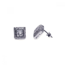 Load image into Gallery viewer, Sterling Silver Square Shaped  Stud Earrings With CZ Stones