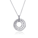 Sterling Silver Necklace with Three Paved Clear Czs Graduated Open Circle Pendant