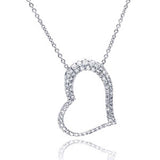 Sterling Silver Necklace with Sideways Open Heart Inlaid with Micro Paved Czs Pendant