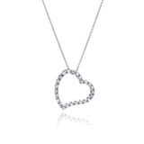 Sterling Silver Clear CZ Rhodium Plated Heart Design Pendant Necklace