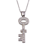 Sterling Silver Necklace with Modern Key Inlaid with Clear Czs PendantAnd Chain Length of 16 -18  AdjustableAnd Pendant Dimensions: 25.6MMx11.5MM